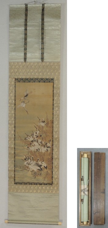 定番人気，正規品 伝 笹川友仙 蘆原群鶴図 軸装合箱 細密古画 /検 紀州藩 長崎派(花鳥、鳥獣)｜売買されたオークション情報、yahooの商品情報をアーカイブ公開 - オークファン 花鳥、鳥獣