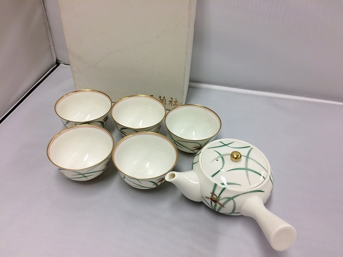 未使用【中古】香蘭社 蘭 湯呑揃 急須 湯呑5客セット[jggG]