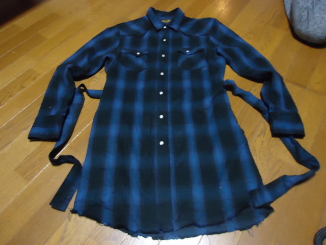 ★美品★nano universeナノユニバース×Wranglerラングラー/別注コラボ/オンブレーガウンシャツ/チェックロングシャツ/ ブルー
