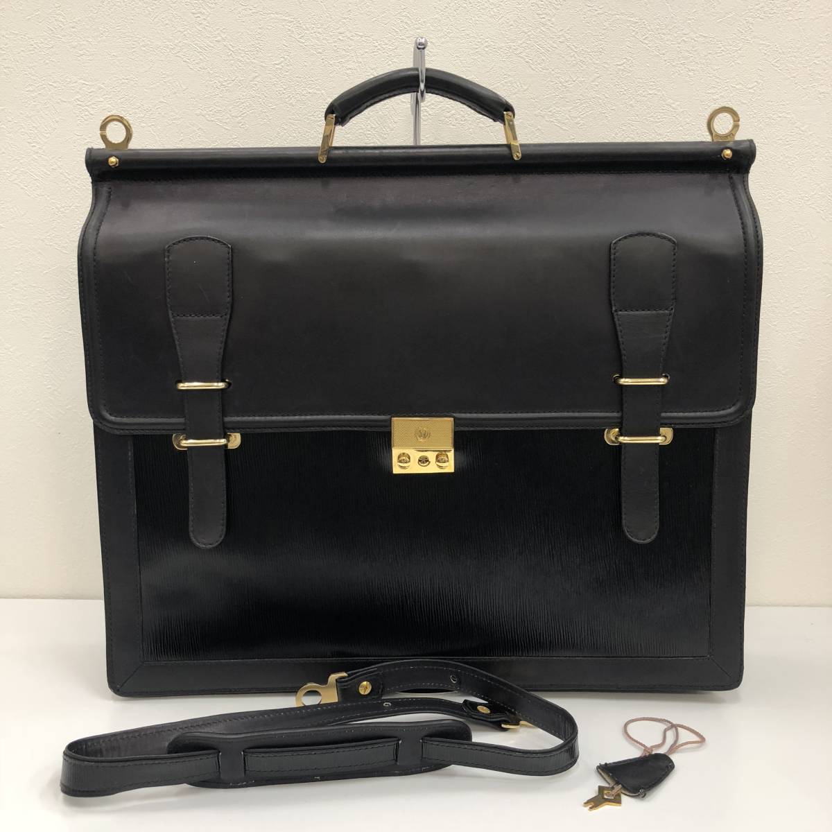 美品✨ダンヒル ダレスバッグ オールレザー ブラック ゴールド金具 ロゴ金具 dunhill LONDON ダンヒル ロンドン 大型ビジネスバッグ レザー