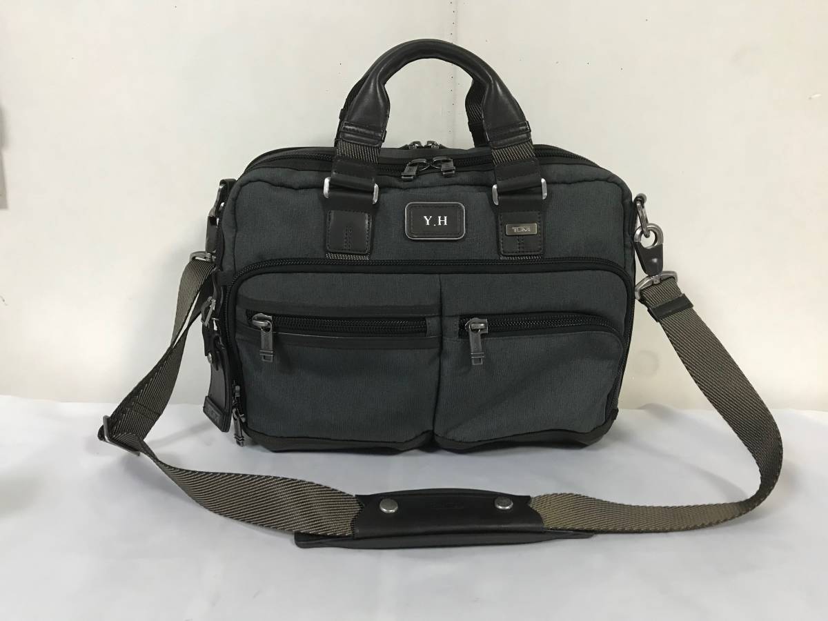 極美品本物TUMIトゥミ本革レザーナイロン2wayビジネスハンドバッグパソコントートショルダーバックグレー茶メンズ旅行出張トラベル仕事出張