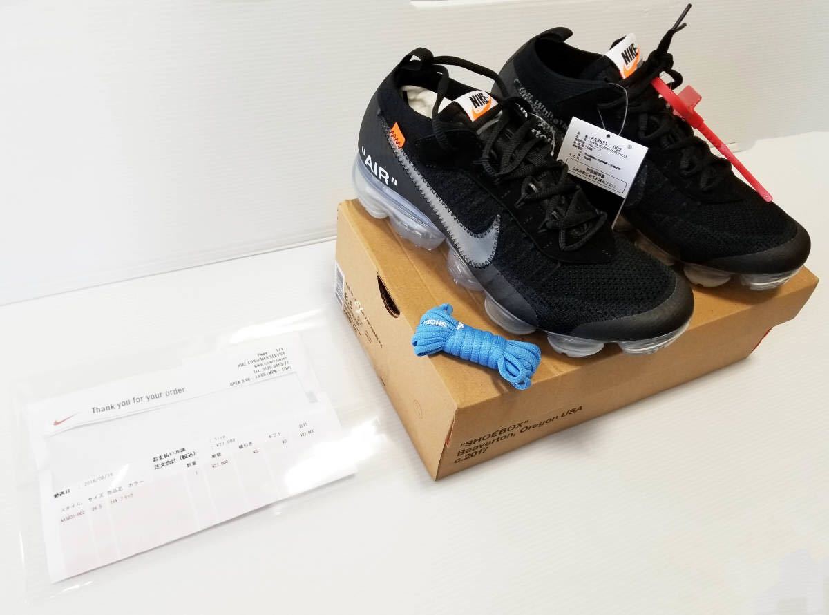 ☆1円 売切 新品 SNKRS 購入 OFF WHITE オフホワイト NIKE THE 10 AIR VAPORMAX FK AA3831-002 スニーカー 黒 26.5cm 即納可能☆ (Nike 0 Nike NIKE × ナイキ