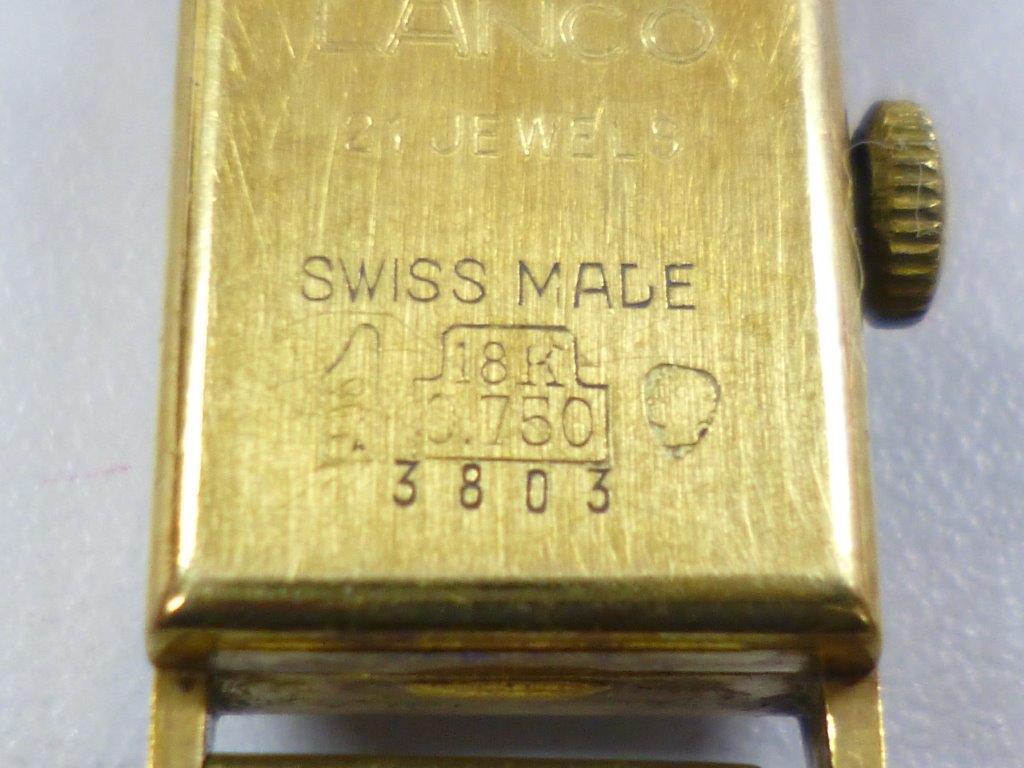 【アンティーク】スイス製 LANCO 18K 0.750 18金 金無垢ケース 21石 手巻き レディース 腕時計 総重量9.65g ケースのみ ジャンク_6