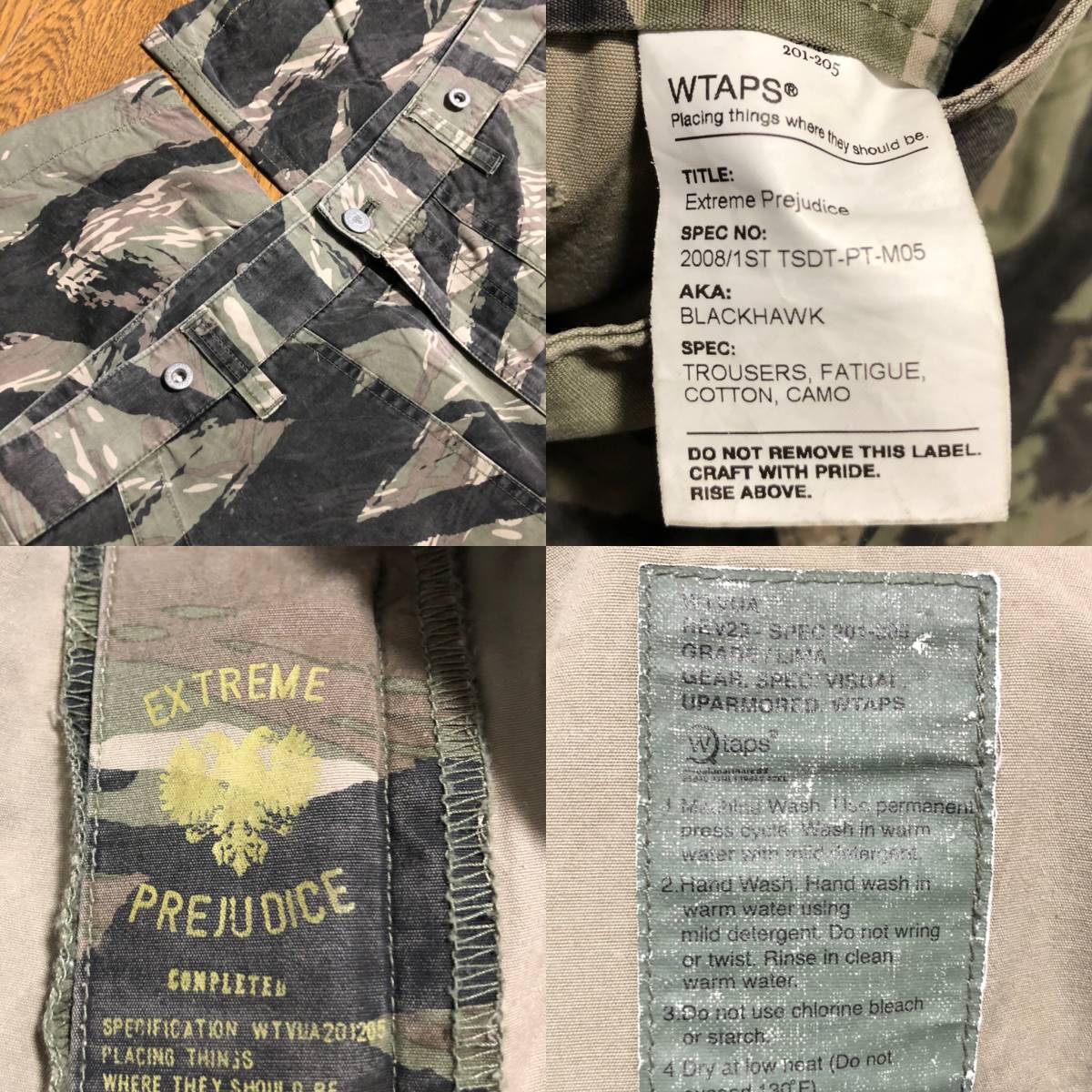 美品☆[wtaps] 08SS BLACKHAWK ヴィンテージ加工 タイガーカモ カーゴ 