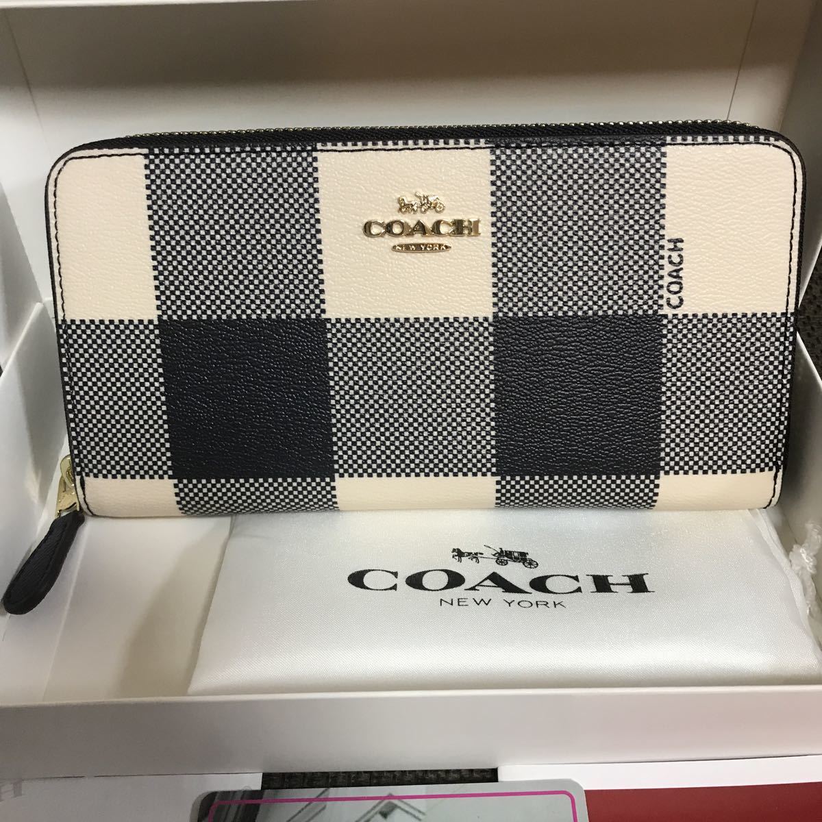 COACH 長財布 コーチ チェック柄 財布 チェック ラウンドファスナー 