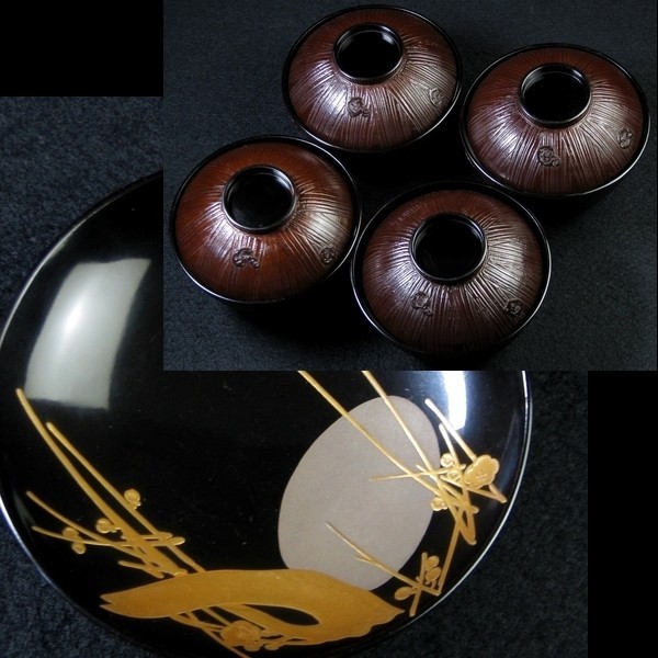 琴》茶懐石道具 朱塗図替蒔絵吸物椀九客 【琴》茶懐石道具 朱塗図替