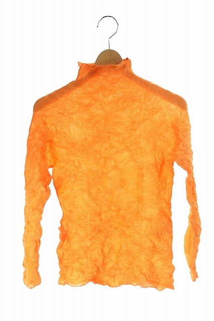 イッセイミヤケ ISSEY MIYAKE カットソー ハイネック 長袖 M オレンジ /KN レディース
