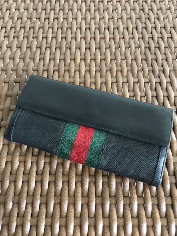 グッチ GUCCI 長財布 Wホック シェリーライン ブラック レザー