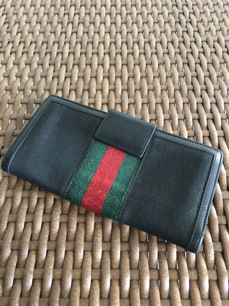 グッチ GUCCI 長財布 Wホック シェリーライン ブラック レザー