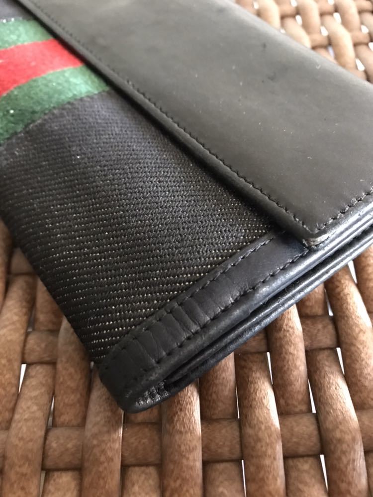 グッチ GUCCI 長財布 Wホック シェリーライン ブラック レザー