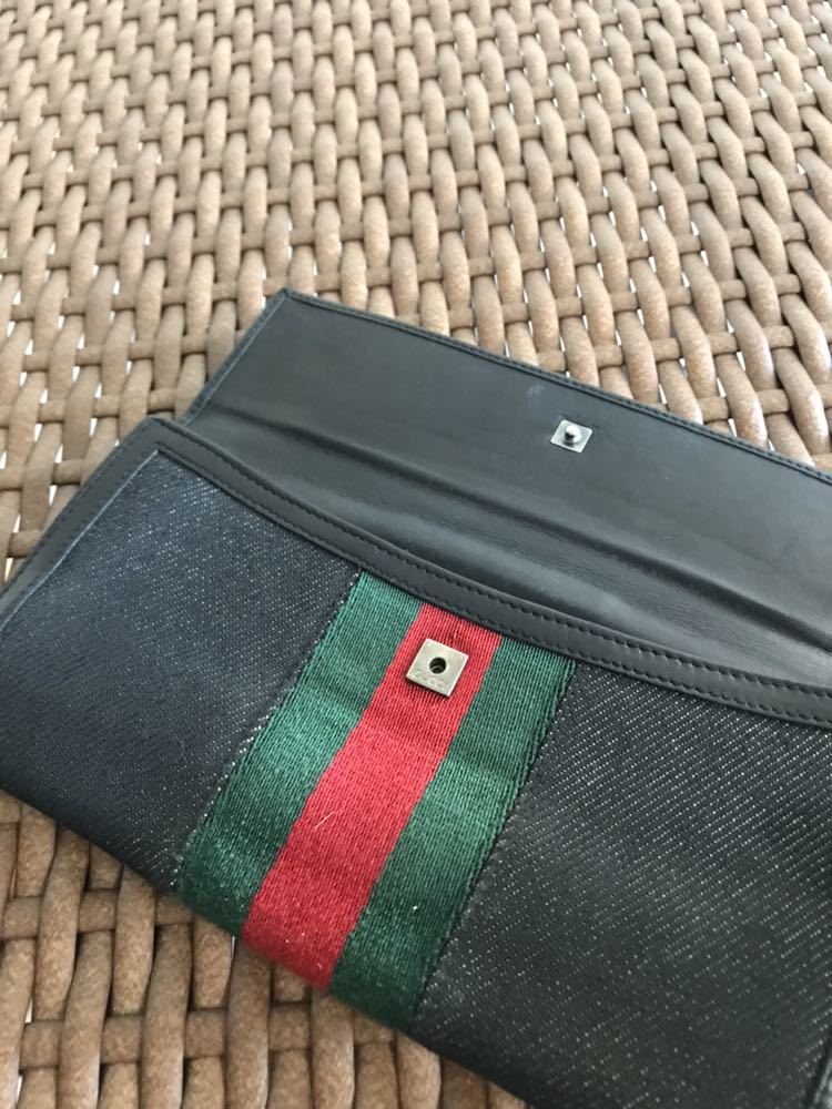 極美品 GUCCI 長財布 GGキャンバス シェリーライン Wホック プレート グッチ GUCCI 長財布 Wホック シェリーライン ブラック レザー