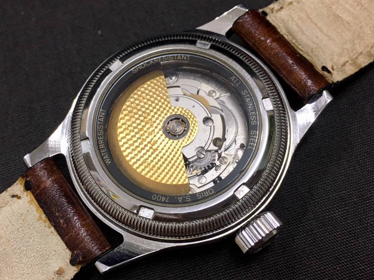 ◇ORIS オリス 7400 ポインターデイト 自動巻 裏スケ 純正革ベルト 