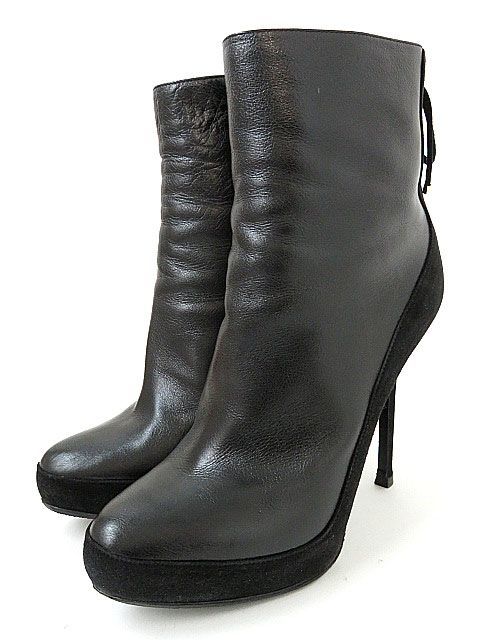 ○美品△クリスチャンディオール M10512 レディース 美脚 バックレースアップ サイドZIP レザー×スウェードレザー ショートブーツ 黒 伊製