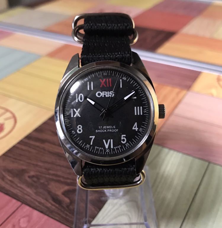 17石 ORIS オリス SWISS ブラック 機械式手巻き ☆美品 グリーン 手巻き