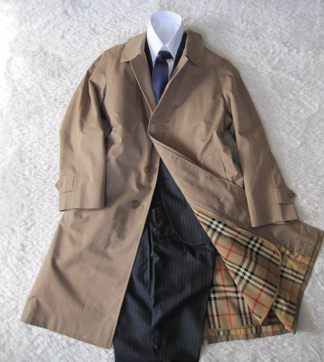 ◆ノバチェック ウールライナー付◆バーバリー ステンカラーコート ライトブラウン Burberry ロングコート 比翼仕立て メンズ　★327