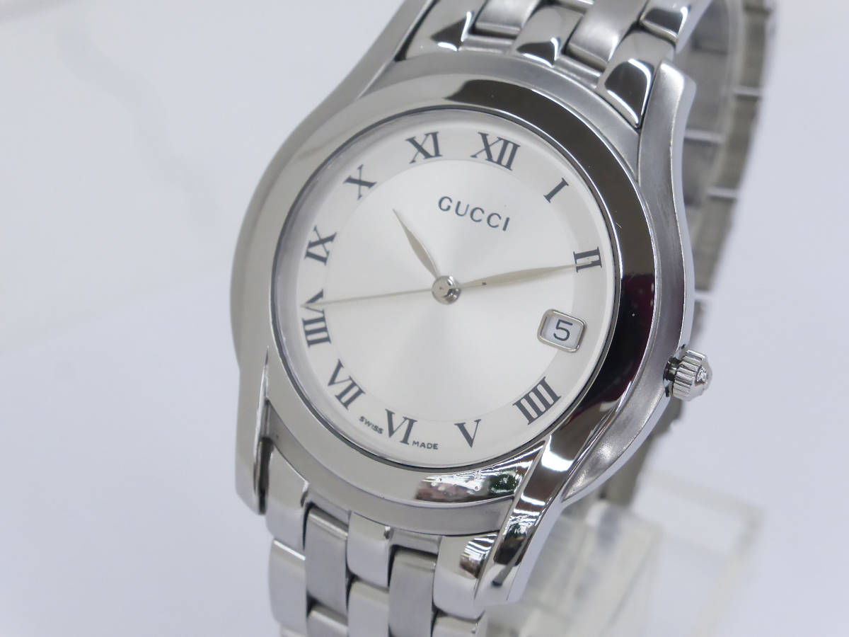新品電池 GUCCI 5500M デイト 腕時計 クォーツ ☆1円～【訳あり】GUCCI/グッチ 5500M クォーツ メンズ腕時計 電池交換