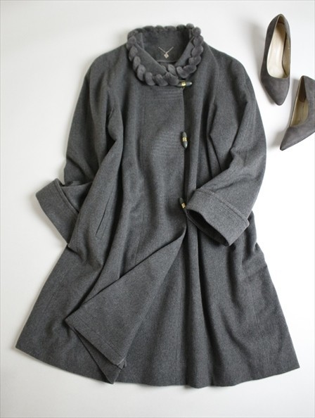 定10万■フォーカードFOUR CARD 豪華ヌートリアファー付き 大きめシルエット 潤艶あったかカシミヤコート*結婚式フォーマルお出掛け