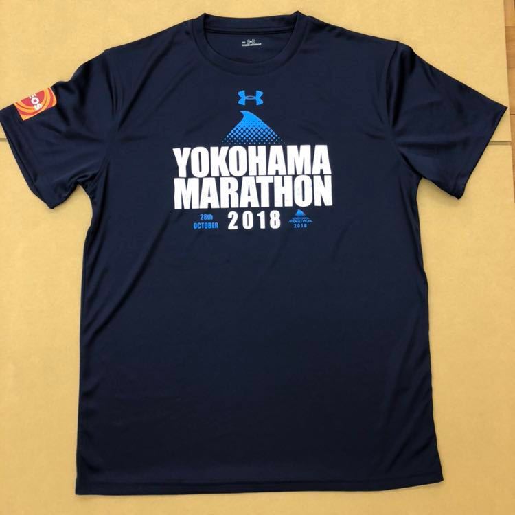 横浜マラソン 2018 参加賞 Tシャツ 未使用 Mサイズ(MD表記アンダーアーマー製)_1