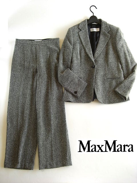 マックスマーラ（Max Mara）ツイードパンツスーツ40黒白ジャケット＆パンツセットアップ 
