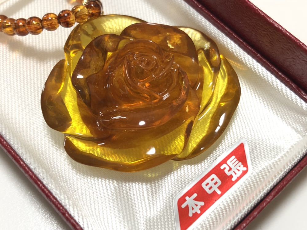 江崎べっ甲店 鼈甲張 薔薇細工 ペンダントネックレス 共箱付属 べっ甲 