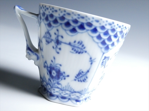 n118 ロイヤルコペンハーゲン ブルーフルーテッド フルレース ③ 顔付 カップ&ソーサー 6客