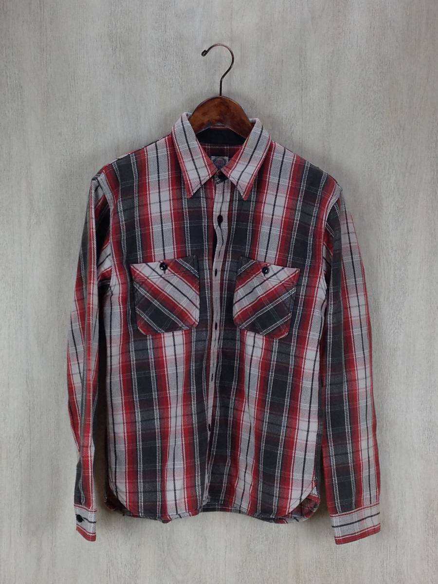 THE FLAT HEAD◆ネルシャツ/-/コットン/RED/チェック/長袖シャツ