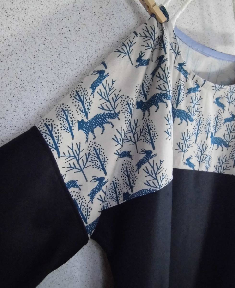 本物保証,セール handmade::上品Op*ストレッチウール・black×HOKKOH シャツコール フォレスト柄*free:ふっくらお袖: