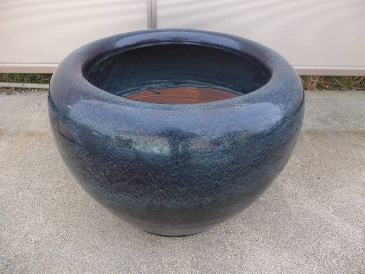 青緑色 陶器製メダカ鉢 直径約60cm