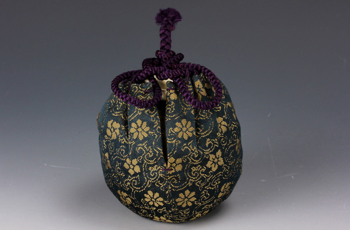 O1687【美濃光寿 大名物写 紹鴎茄子茶入】正法寺緞子仕覆 /60 c290 濃