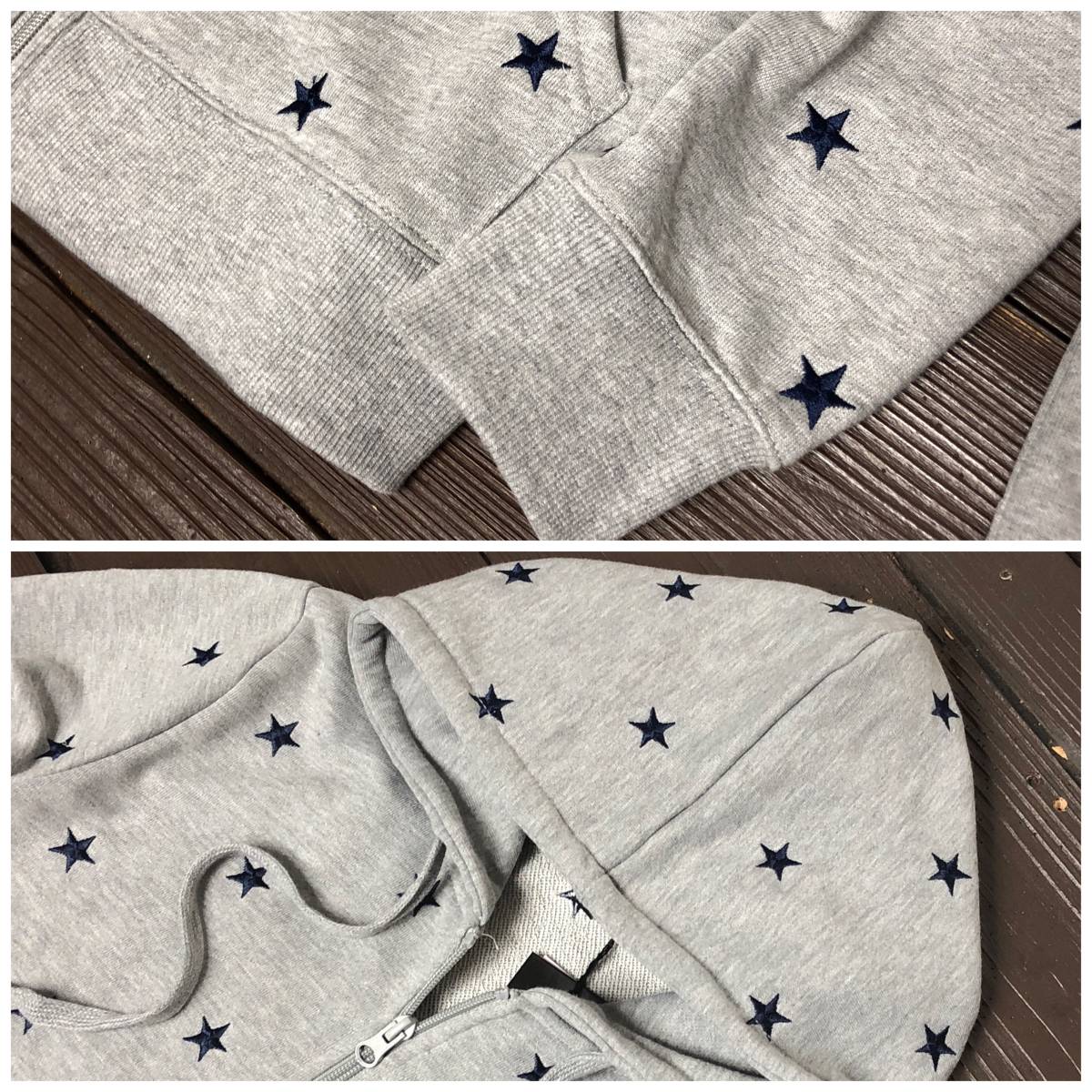 NBA公式 ロゴ刺繍 スウェット レディース 綿100 送料無料・メール便 N163-164■新品1円~☆刺繍スター総柄 スウェット セットアップ灰M パンツ&パーカー 星柄 ユニセックスOK スウェット 伸縮 サーフ 切替