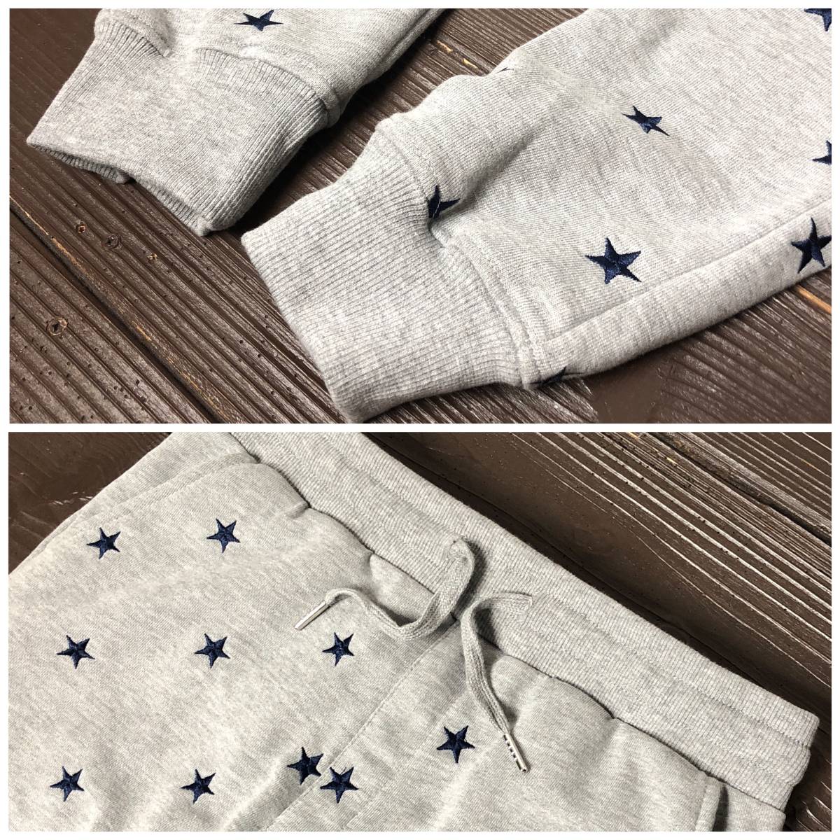 NBA公式 ロゴ刺繍 スウェット レディース 綿100 送料無料・メール便 N163-164■新品1円~☆刺繍スター総柄 スウェット セットアップ灰M パンツ&パーカー 星柄 ユニセックスOK スウェット 伸縮 サーフ 切替