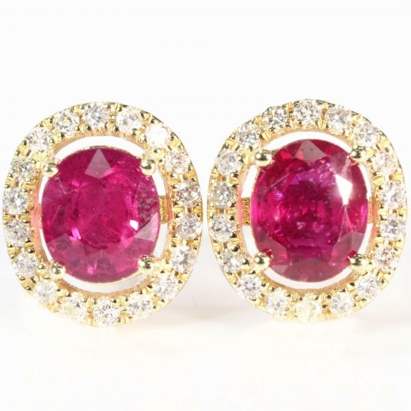 DIAMOND/RUBY】 無含浸 ダイヤモンド ルビー ピアス K18YG 刻印有