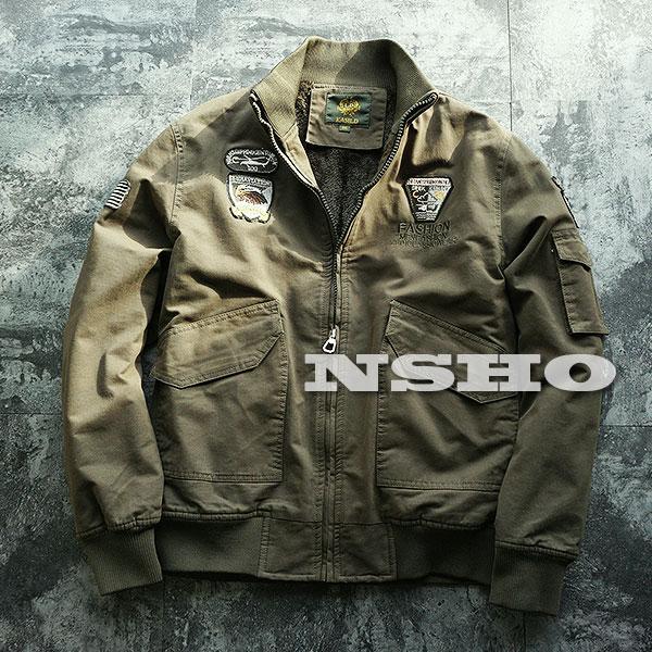 AJY09【XXXXL→XXL程度】 国内発送 メンズ 刺繍ワッペン ミリタリーMA-1裏ボア ジャケット フライトブルゾン ジャンパー アーミー緑