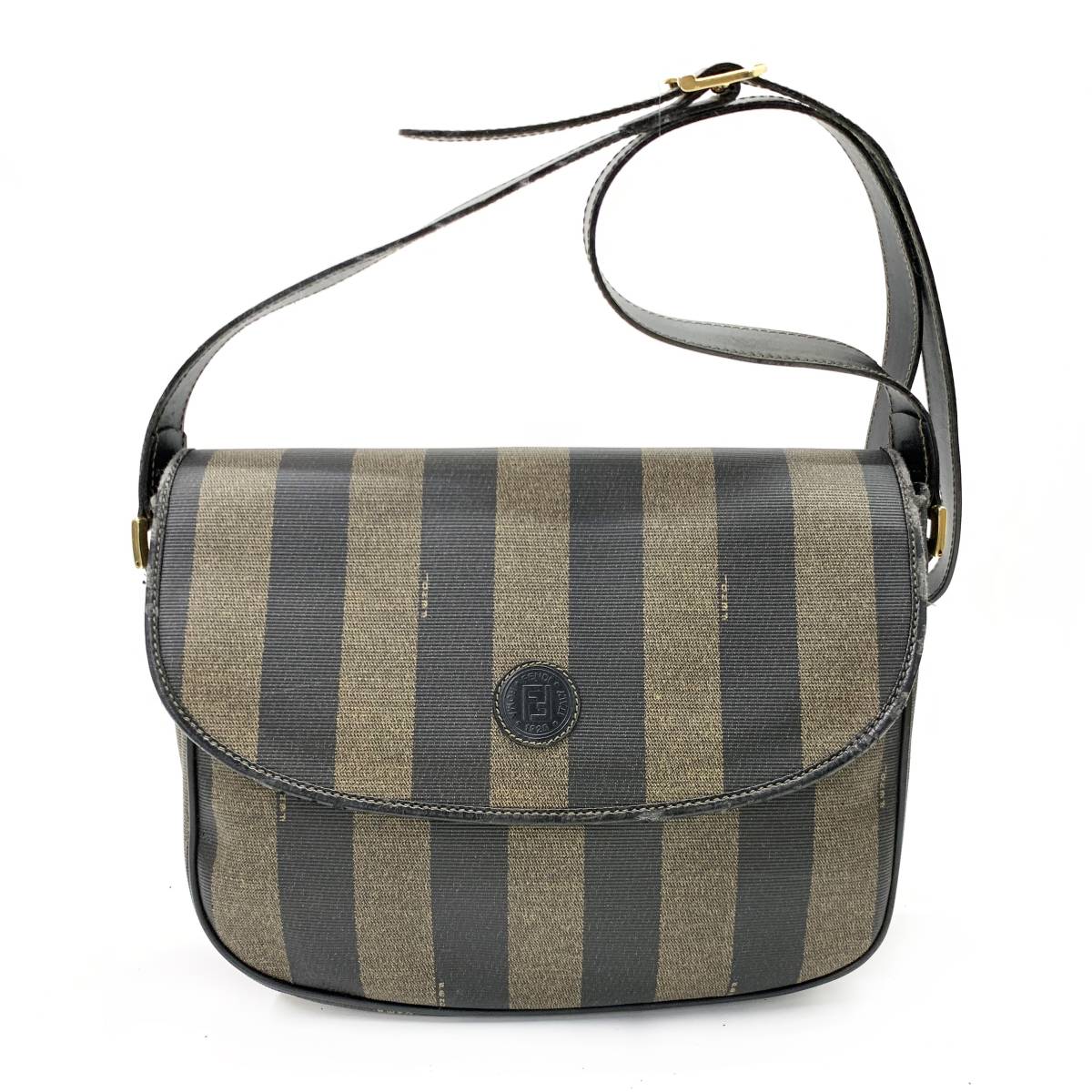 FENDI フェンディ ペカン柄 PVC×レザー ショルダーバッグ カーキ 