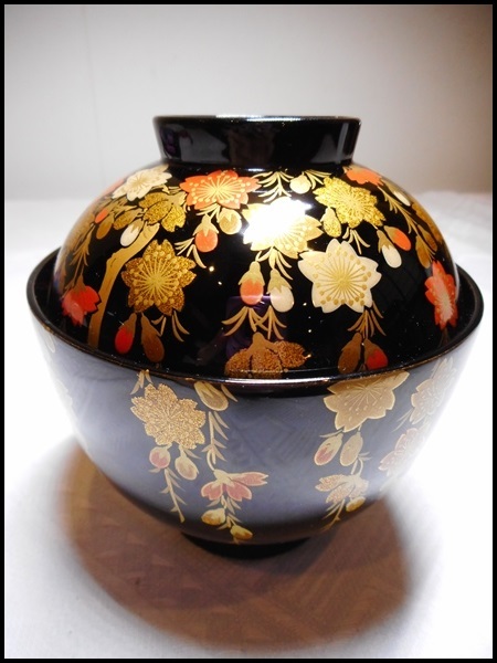 吸物椀 輪島塗 共箱 10客 流能登輪島塗 - 黒塗蒔絵 十人揃