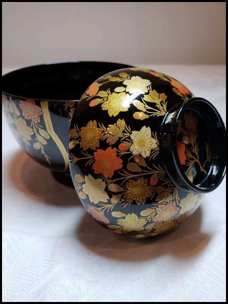 吸物椀 輪島塗 共箱 10客 流能登輪島塗 - 黒塗蒔絵 十人揃