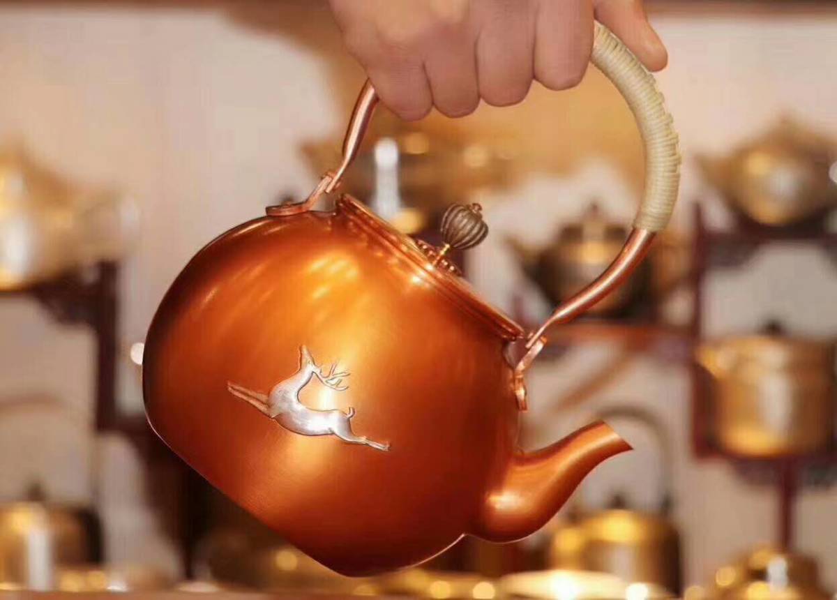 稀少珍品 紫銅劉銀制 小鹿紋 茶壺 酒壺 急須 茶道具 煎茶道具 稀少