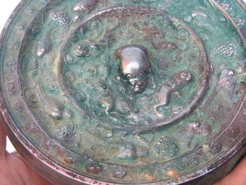 本物保証，新品 民間収集 銅製 霊獣紋 銅鏡 法器 置物 賞物 時代物