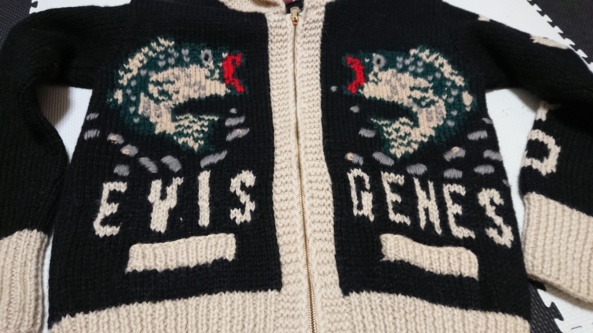 道楽・DOULUCK・evisu・カウチンセーター・バス柄・ブラック・サイズ38 道楽・DOULUCK・evisu・カウチンセーター・バス柄・ブラック・サイズ38
