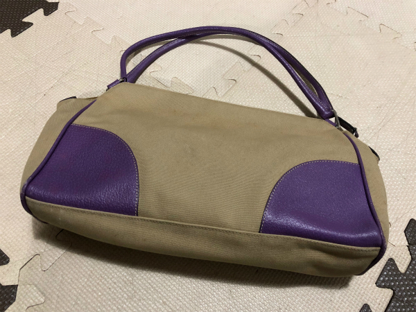 PRADAレザー×キャンバス三角ロゴ ハンドバッグ