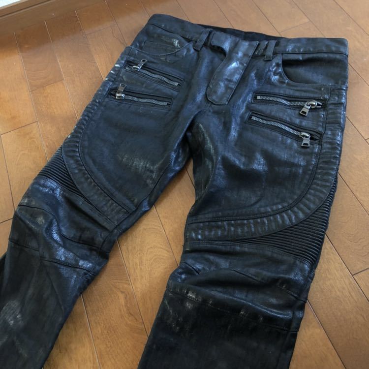 新品未使用】BALMAIN コーティングバイカーデニム 30 バルマン 