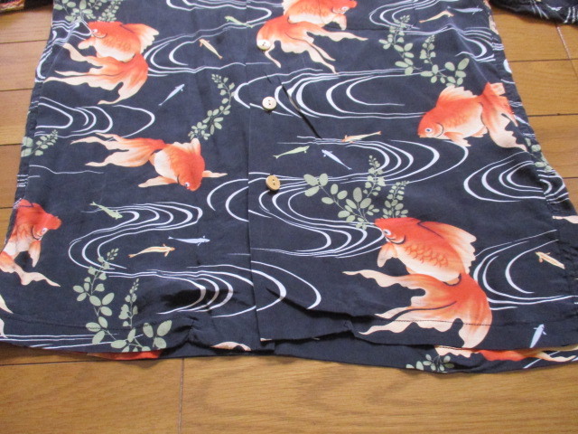 MAKANALEI ハワイ アロハシャツ 金魚柄 黒 シルク100% マカナレイ