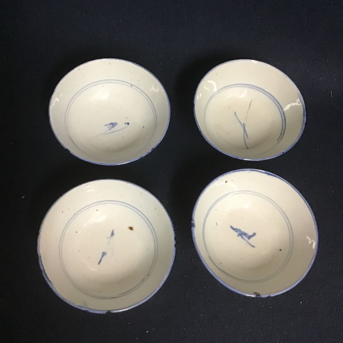 景徳鎮窯 古染付 景徳古窯 古陶 中国美術 古玩 茶碗 四客 無傷 