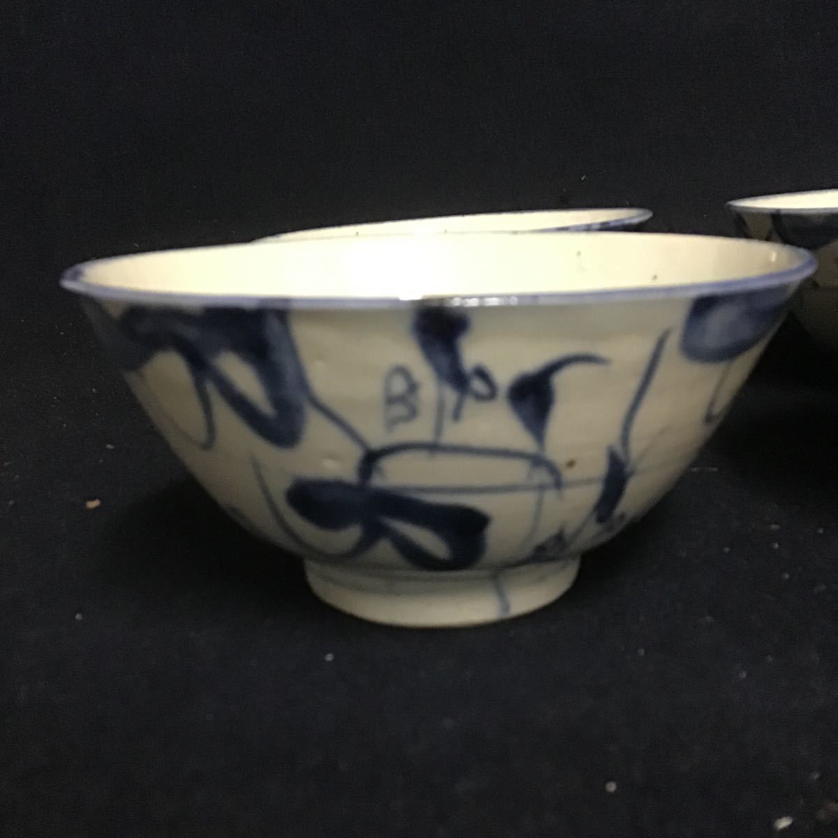 景徳鎮窯 古染付 景徳古窯 古陶 中国美術 古玩 茶碗 四客 無傷 