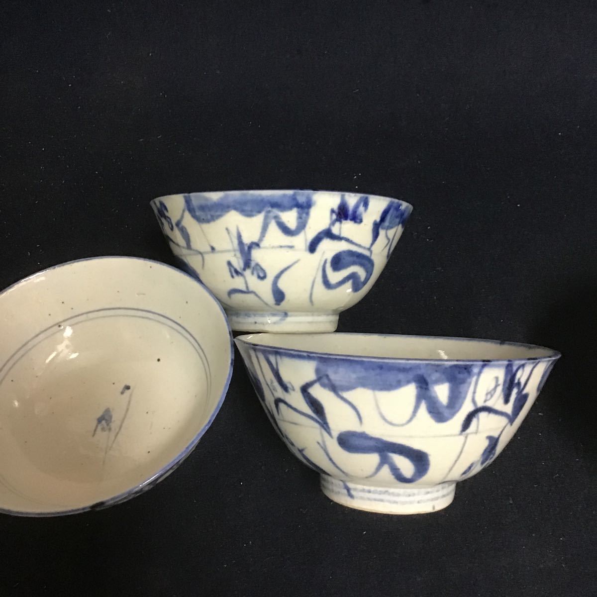 景徳鎮窯 古染付 景徳古窯 古陶 中国美術 古玩 茶碗 四客 無傷 