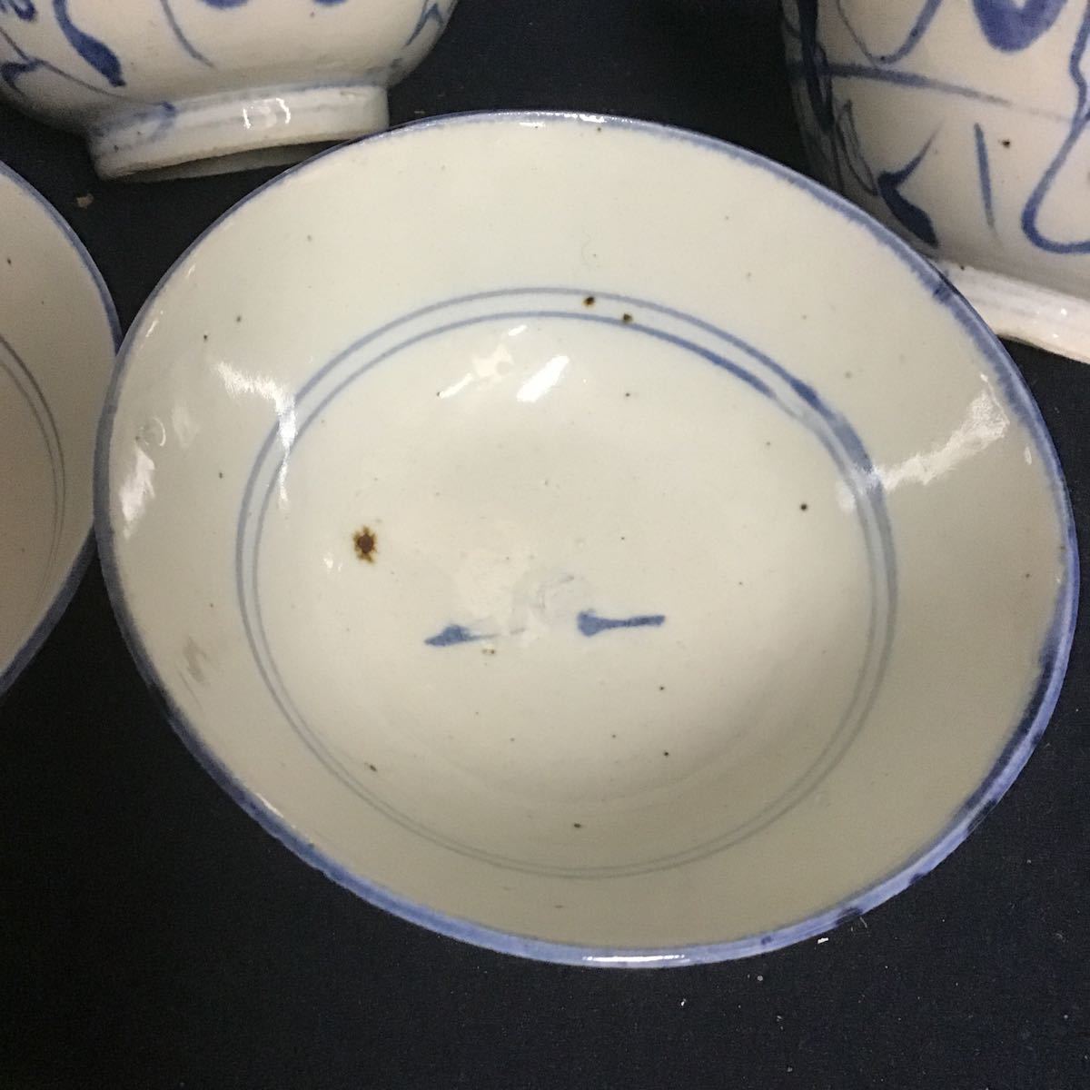 景徳鎮窯 古染付 景徳古窯 古陶 中国美術 古玩 茶碗 四客 無傷 