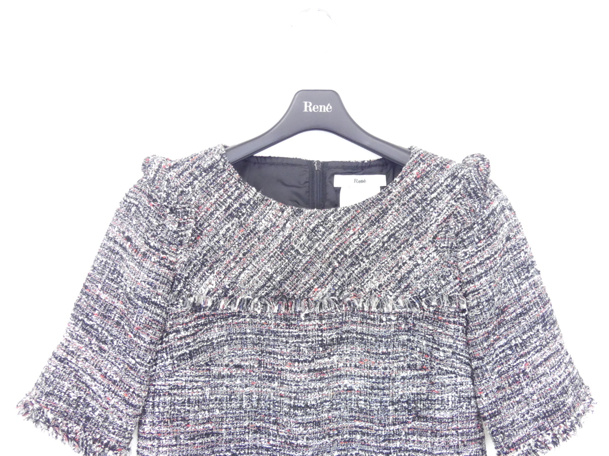 Rene ツイードワンピース ドレス 34 ブラック ホワイト レッド ブルー ルネのツイードは甘く上品に 16年商品 ルネ 売買されたオークション情報 Yahooの商品情報をアーカイブ公開 オークファン Aucfan Com