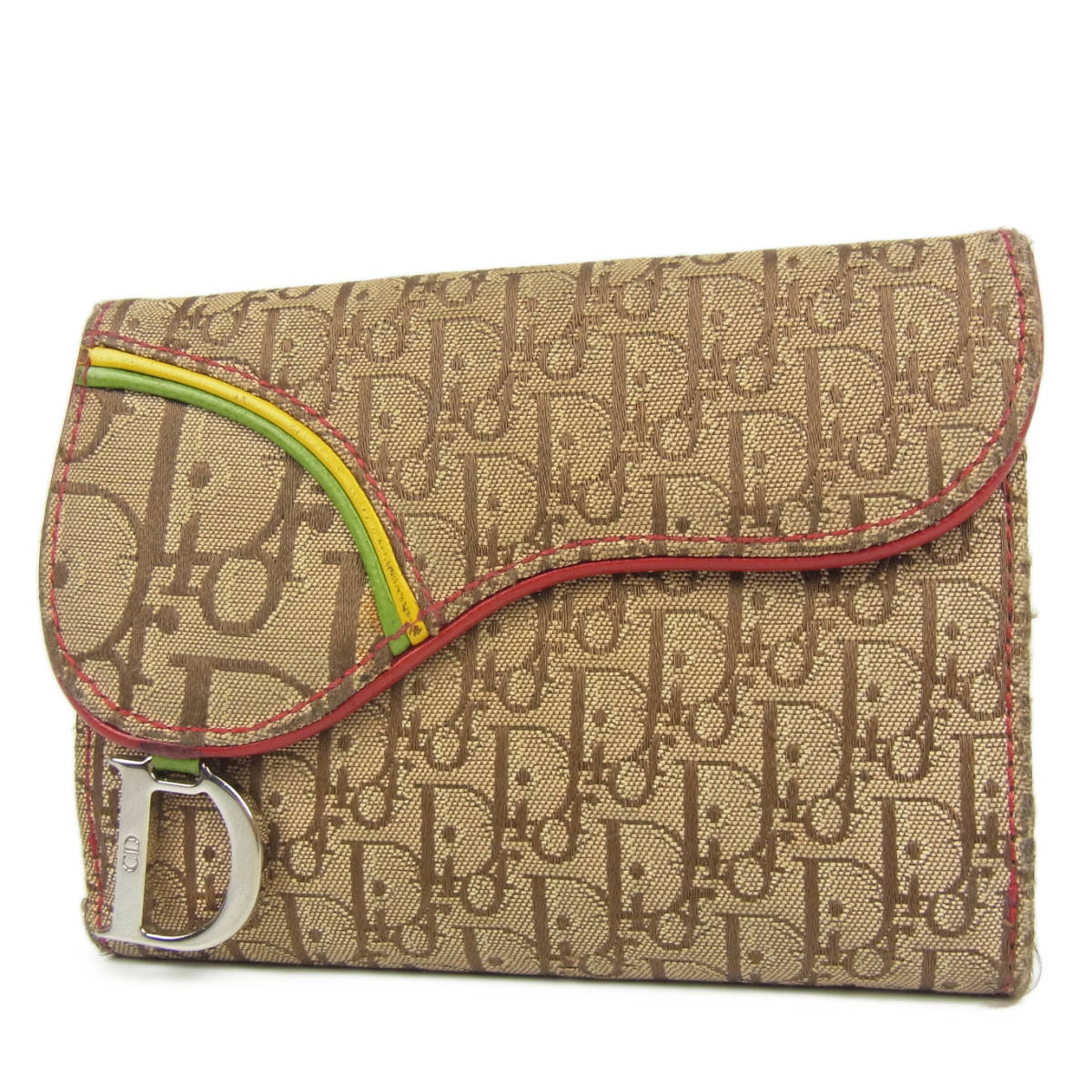 クリスチャン ディオール Christian Dior ラスタ ライン トロッター サドル キャンバス×レザー 二つ折り 財布