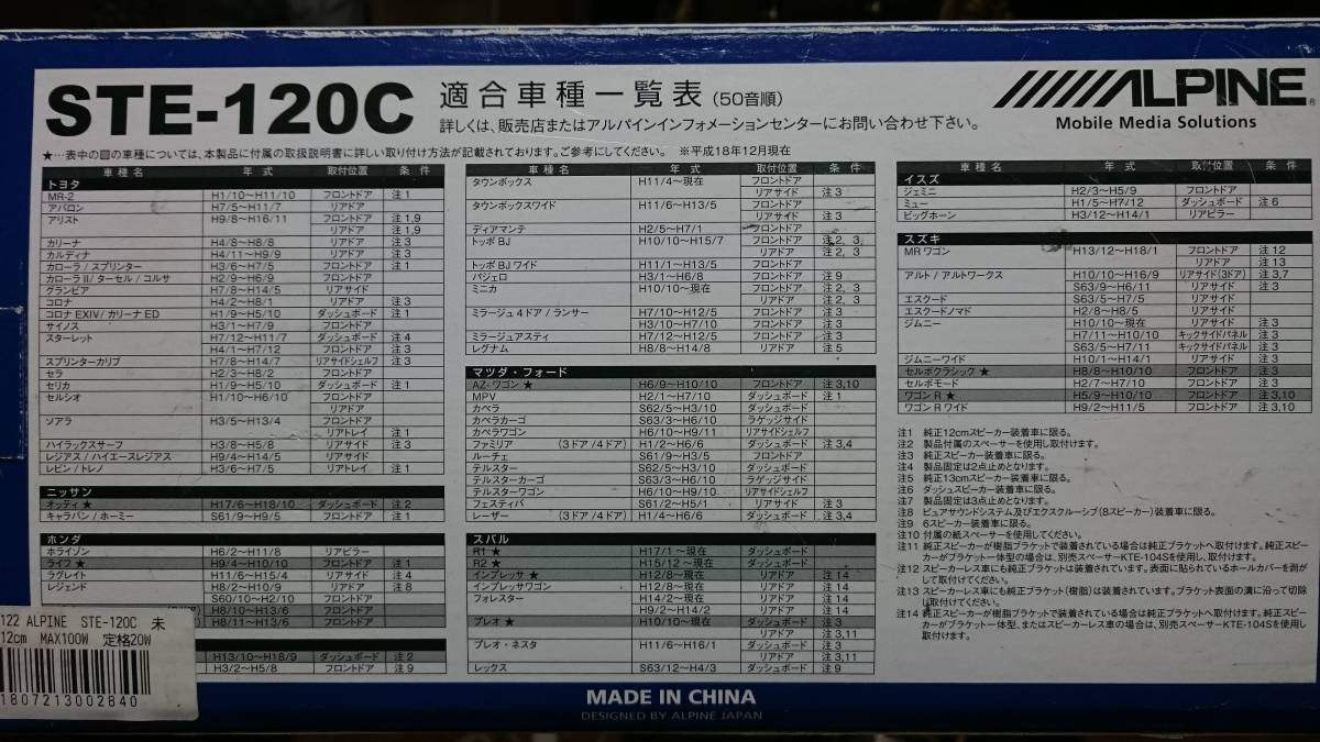 アルパイン　ALPINE STE-120C 12cm 　