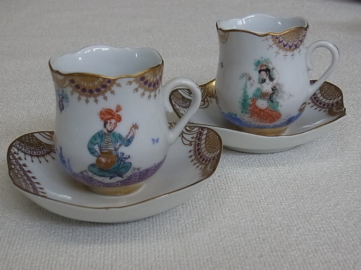 マイセンの千夜一夜参考模写　ハンドメイド作品 アラビアンナイト マイセン 千夜一夜物語 MEISSEN デミタスカップ